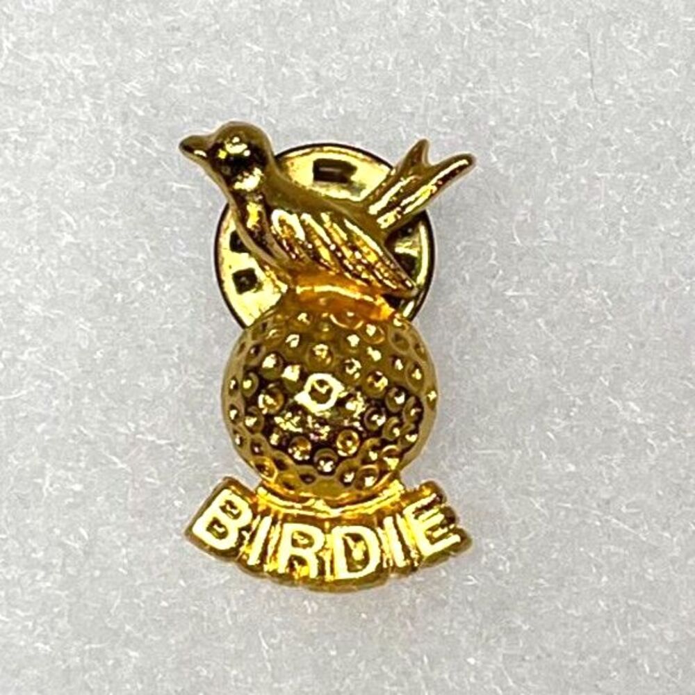 Vintage Golf Ball Birdie Bird Pin Gold Toned With Clutch Made In USA